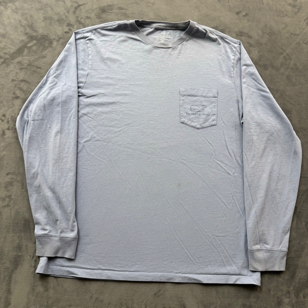 Vineyard Vines Mens Long Sleeve Pocket T-Shirt Blue Gray Whale Logo Size M